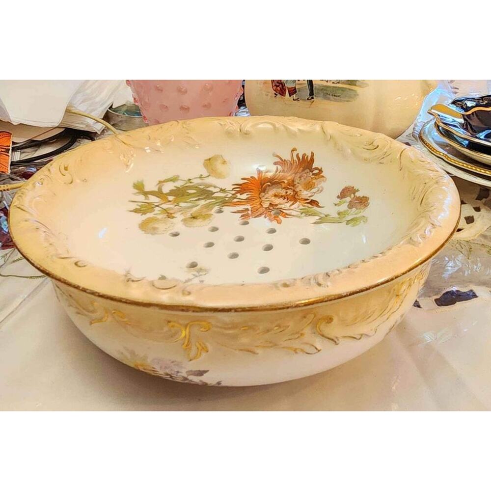 Doulton Burslem England Antique Porcelain Colander 2 Pieces.
